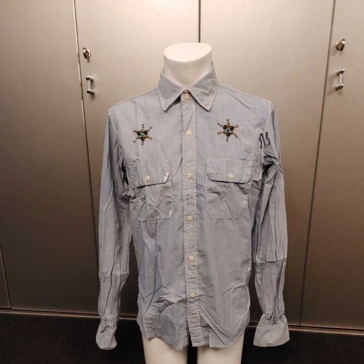 ★RARE デニムシャツ 長袖 ペイント スタッズ XL拍卖