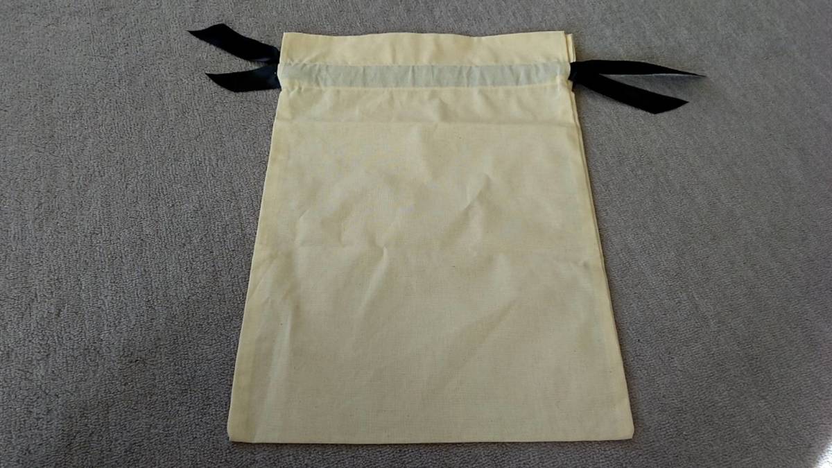 巾着 生成り 黒リボン 小物入れ 収納袋 新品拍卖