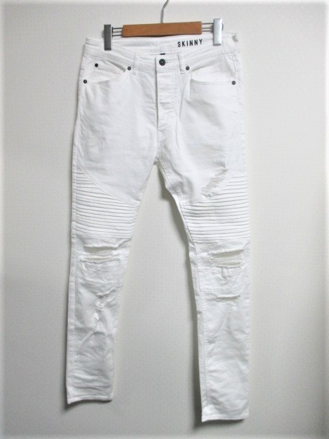 ☆H&M エイチアンドエム ダメージ加工 バイカー スキニーパンツ/メンズ/30☆新品☆ホワイト拍卖