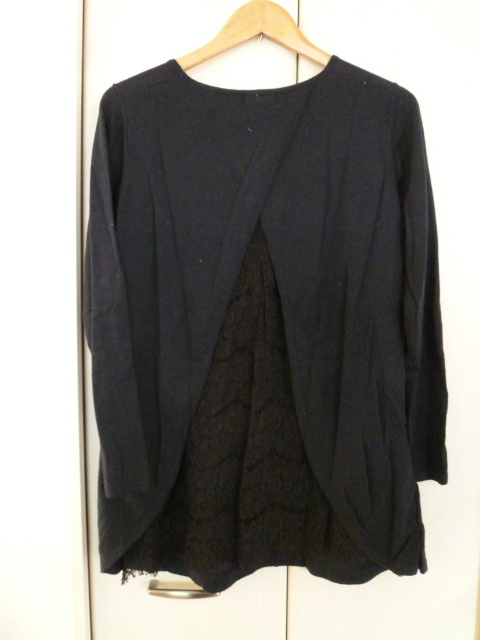 earth music&ecology/アースミュージック&エコロジー○紺背中レース見せデザインロング丈ニットF/ネイビー長袖トップス○④ST1015拍卖