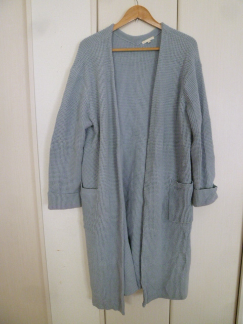studioCLIP/スタジオクリップ○水色ざっくり編みニットロングカーディガンL/両サイドスリットコーディガンアダストリア○JK1027拍卖