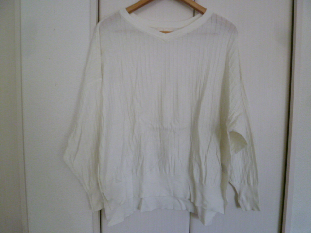 Studio CLIP/スタジオクリップ★白ゆったりデザインニットL/ホワイト両サイドスリット入り長袖★H129拍卖