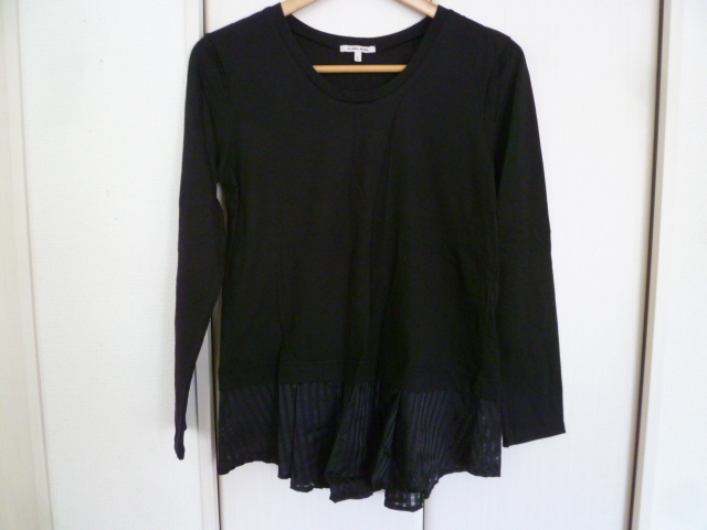 GLOBAL WORK/グローバルワーク★黒透けボーダーフリルドッキングカットソーL/ブラック長袖★H129拍卖