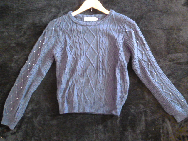 Couture brooch/クチュールブローチ○紺袖パール付きニットセーター38/ネイビーワールド長袖トップス色違い出品中○④ST1015拍卖