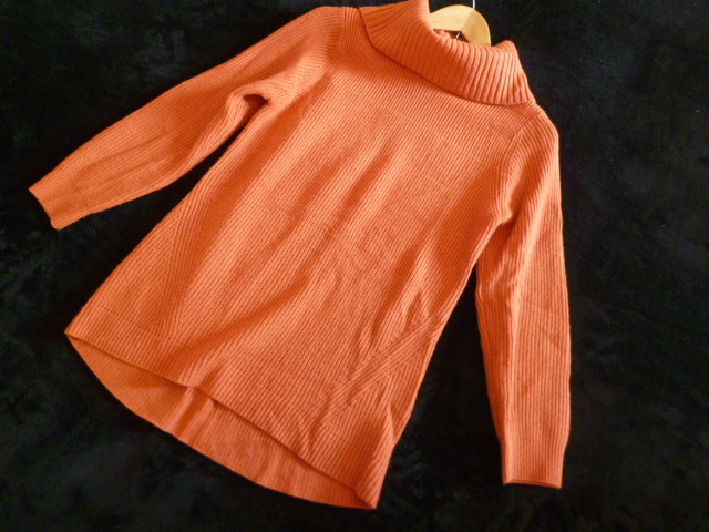 any sis/エニィシス○オレンジ系大きめタートルニットサイドスリット入りゆったりセーター2/オンワード樫山長袖トップス○④ST1015拍卖