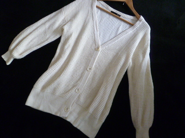 Heater/ヘザー○クリーム色系ざっくり編みシンプルカーディガンF○①ST1016拍卖