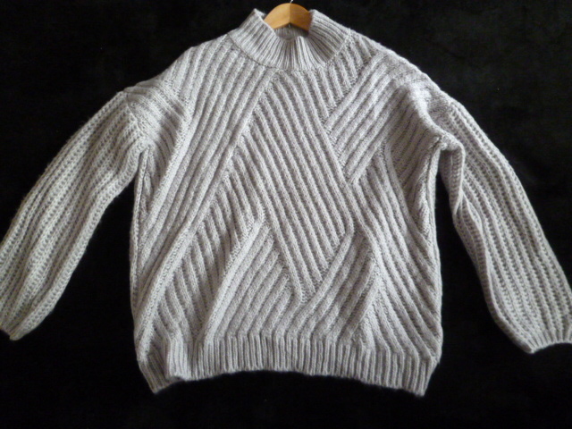 【新品】adapt○グレーざっくり編みゆったりニットセーターFREE/厚手長袖トップス○⑤ST1022拍卖