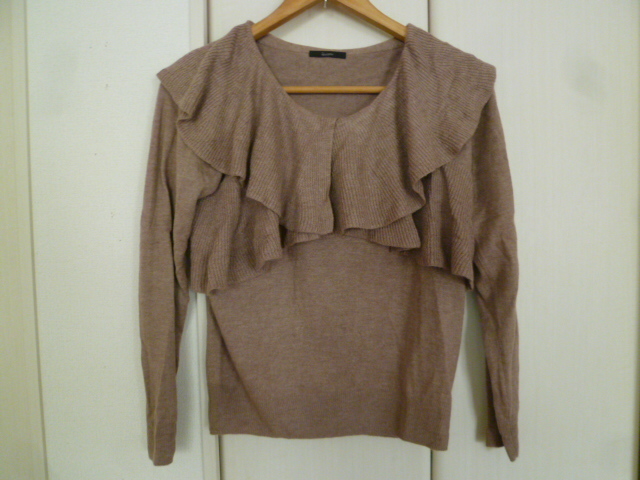 losso/URBAN RESEARCH/アーバンリサーチ○くすんだピンクパープル系2重フリル襟ニットセーターFree/長袖トップス○⑤ST1022拍卖