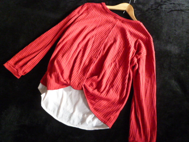 Alphabet's alphabet/アルファベッツアルファベット○赤異素材ブラウスフェイクツイン風ドッキングニットトップスF/後ろ変形○⑥ST1022拍卖