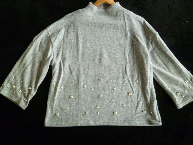 M.tree/マベラスツリー○グレーフリース素材起毛パール付きボリューム袖ボトルネックトップス/長袖○⑥ST1022拍卖