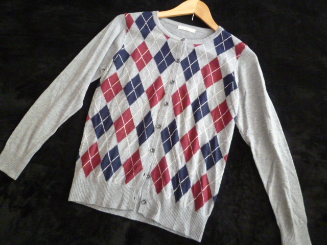 Sunny Clouds/サニークラウズ○グレーアーガイル柄ニットカーディガンM/フェリシモ○K1022拍卖