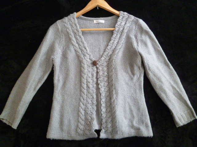 HARMONICA/ハーモニカ○グレーワンボタンざっくり編みニットカーディガンM/ニットセーター○K1022拍卖