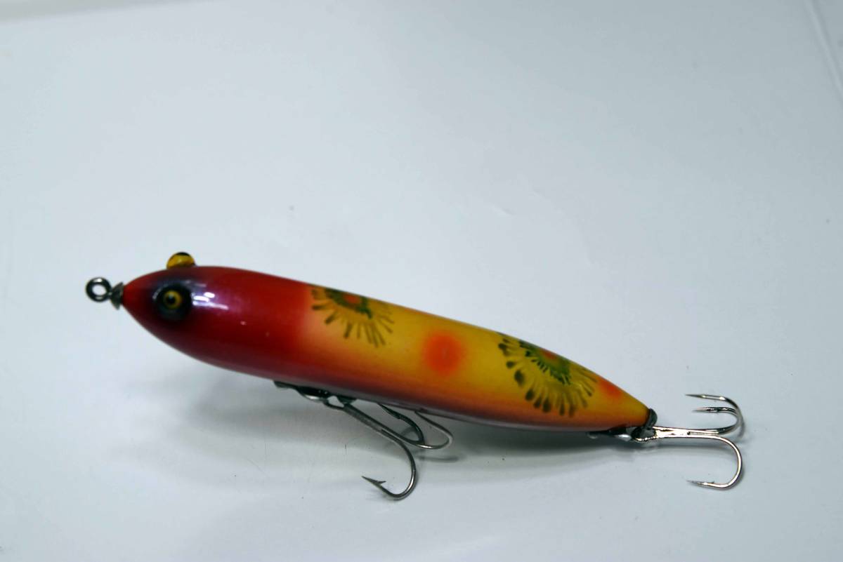 VINTAGE GLASS EYE ,SLANT NOSE ,HAND MADE ORIGINAL COLOR PLASTIC FLORTING PENCIL LURE,"LOVE FISH"拍卖