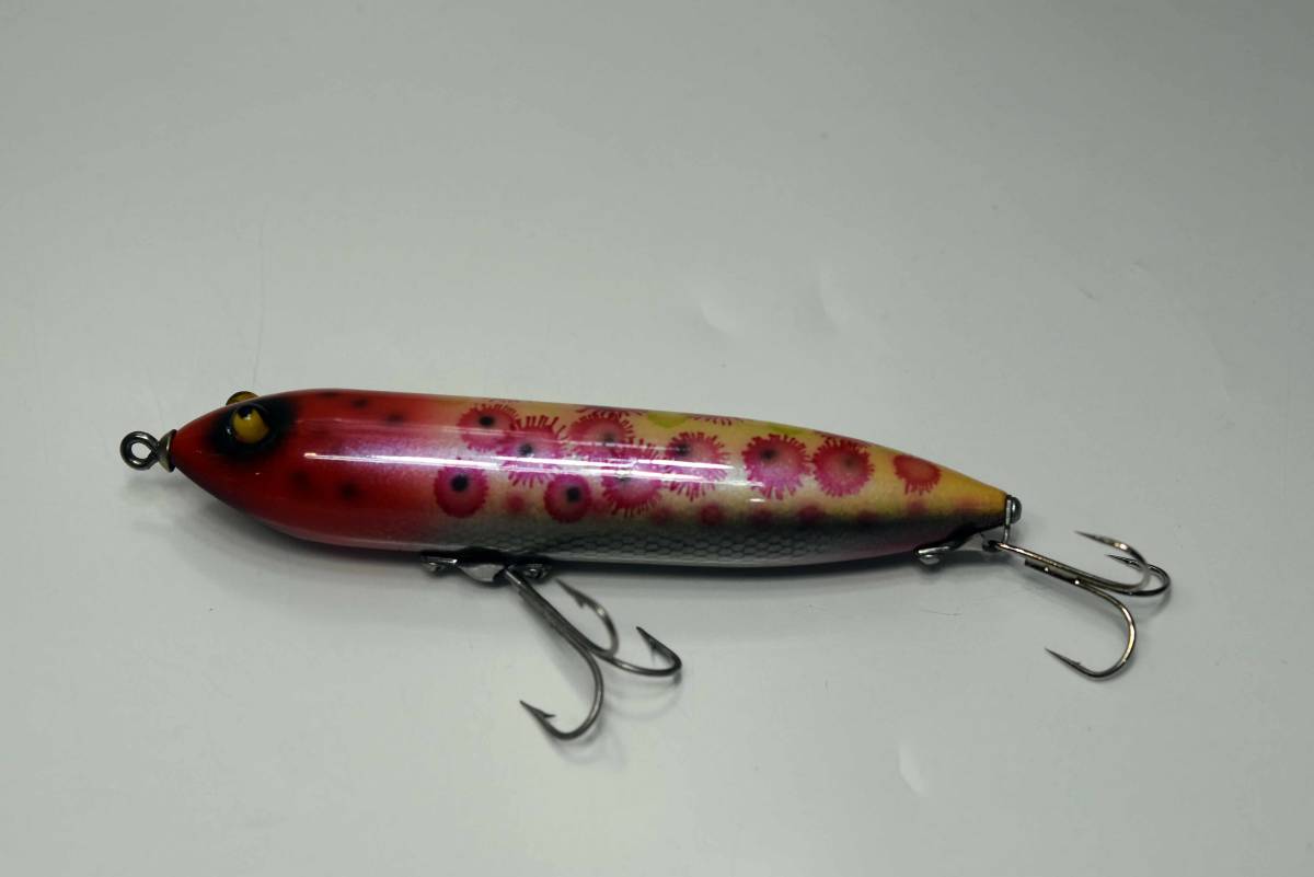 ***VINTAGE GLASS EYE ,SLANT NOSE ,HAND MADE ORIGINAL COLOR PLASTIC FLORTING PENCIL LURE,"LOVE FISH"拍卖