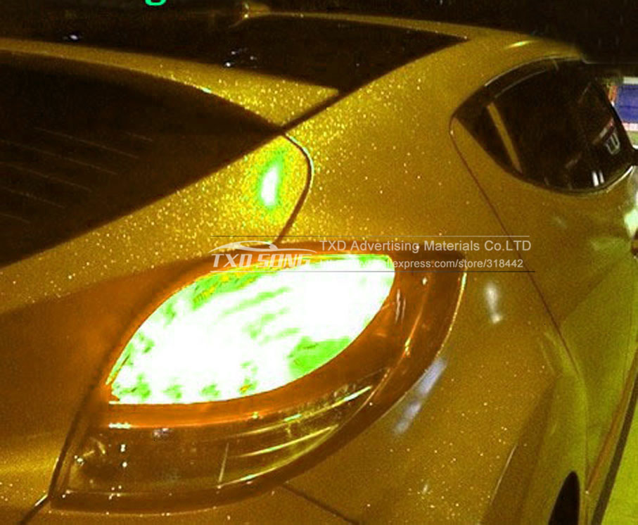 プレミアム高光沢グリーンゴールド色ダイヤモンドラッピングビニールフィルムステッカー60cm x 200cm 自動車ラッピング拍卖