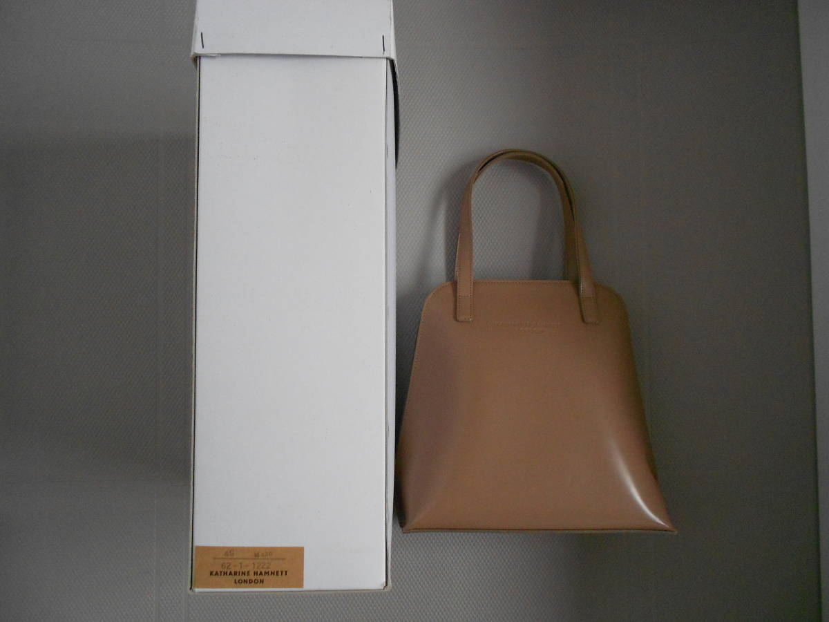 【KATHARINE HAMNETT キャサリン ハムネット・ハンド バッグ】■濃い ベージュ 本革 レザー□定価32000円▲美品 フォーマル 着物 和服拍卖