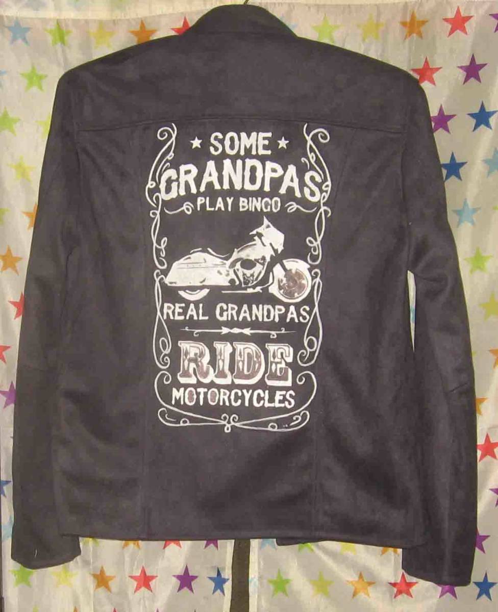 【即決】バックペイント・ポリエステル・シングル・ライダース 【手描きバイク柄】 黒 L拍卖