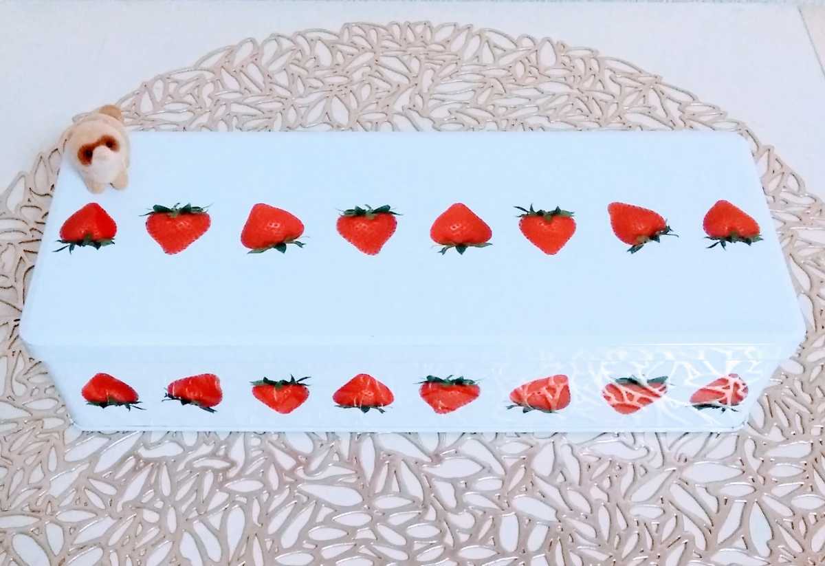 即決! 美品 昭和レトロ 可愛い イチゴ いちご 苺 細長い 缶 お菓子の容器 収納缶 小物入れ ノベルティ 骨董品 アンティーク拍卖