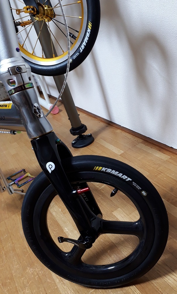 ■特注-東レT700最高品質軽量Carbon3SpokeBatonWheel3kGloss■カーボン3スポークバトンホイール/Front14inchs74mm/Vbrake/別注オーダー可拍卖