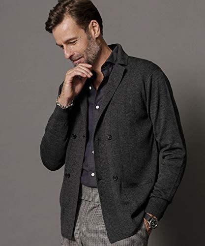 新品 nano universe ナノユニバース ダブルブレスト針抜きニット ジャケット メンズ チャコール拍卖