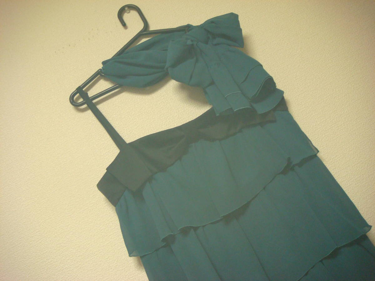 フェルゥ フリルストール付き おリボンデザイン ティアード ワンピース 二次会ドレス グリーン 美品拍卖