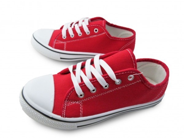 1円~2326-263新品AAAローカット/レースアップキッズスニーカー21㌢RED♂拍卖