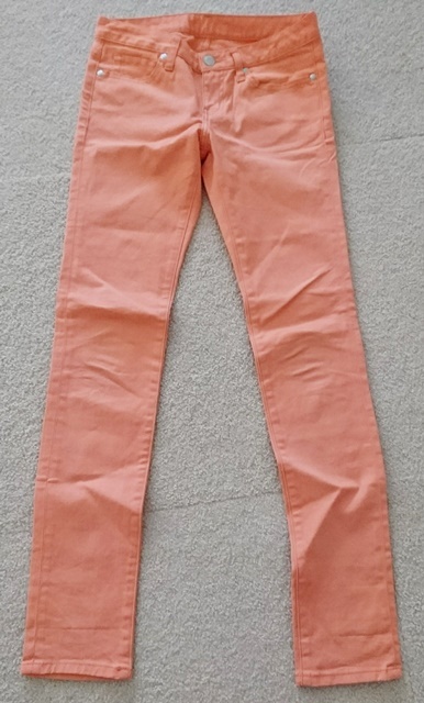 ウエスト58㎝ GU ジーユー 長ズボン ストレッチ パンツ 薄いオレンジ系 レングス76㎝拍卖