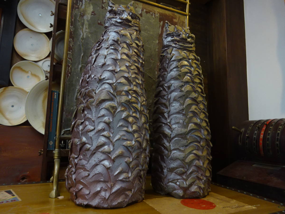 【備前の狛犬】獅子陶芸陶器信楽丹波越前古民具箪笥円空骨董木喰棟方志功ガーデニング日本庭園灯篭シーサー石塔石臼蹲インテリア野仏魔除け拍卖