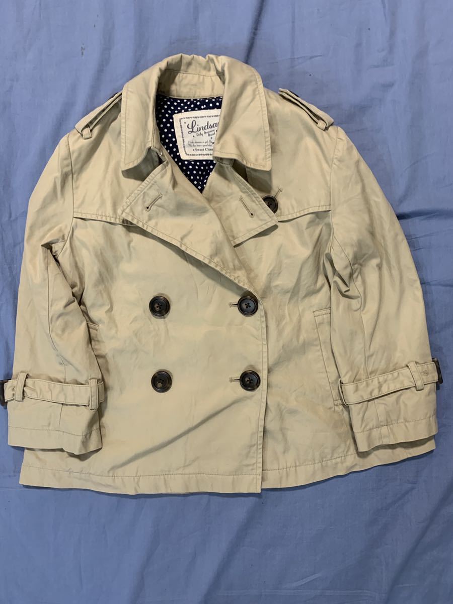 ◯ 古着 ジャケット ショート丈 トレンチコート ベージュ M 150cm (TORA) ブラウン コート 女の子 キッズ 子供拍卖
