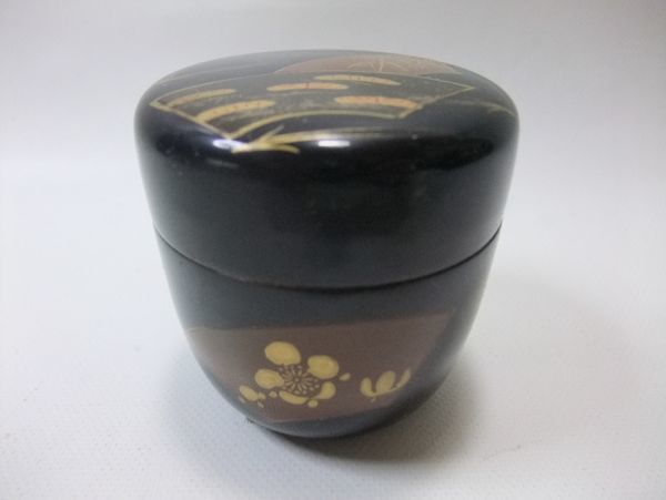 【睦】金蒔絵 扇面 松竹梅 棗 茶道具 天然木 本漆器 ■拍卖