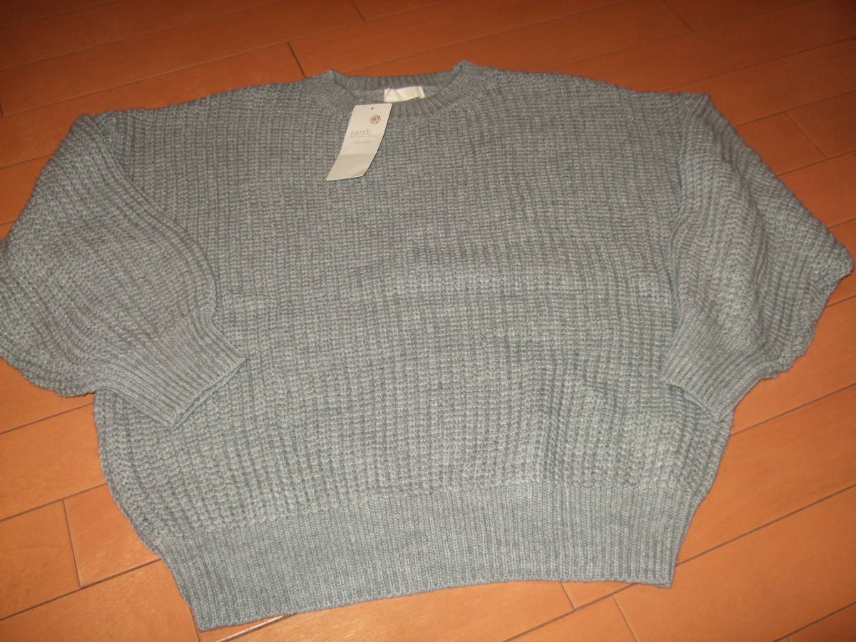 新品タグ即決 アース ミュージック&エコロジー ざっくり畦ニットプルオーバー☆グレー FREE拍卖