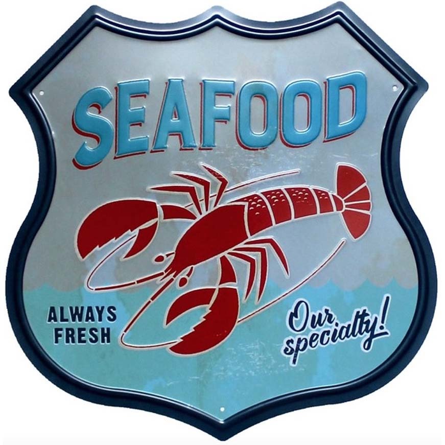 A600 メタル サイン ブリキ 看板 金属 製 プレート 店 カフェ レストラン 海 SEAFOOD シーフード 海老 ザリガニ ロブスター拍卖