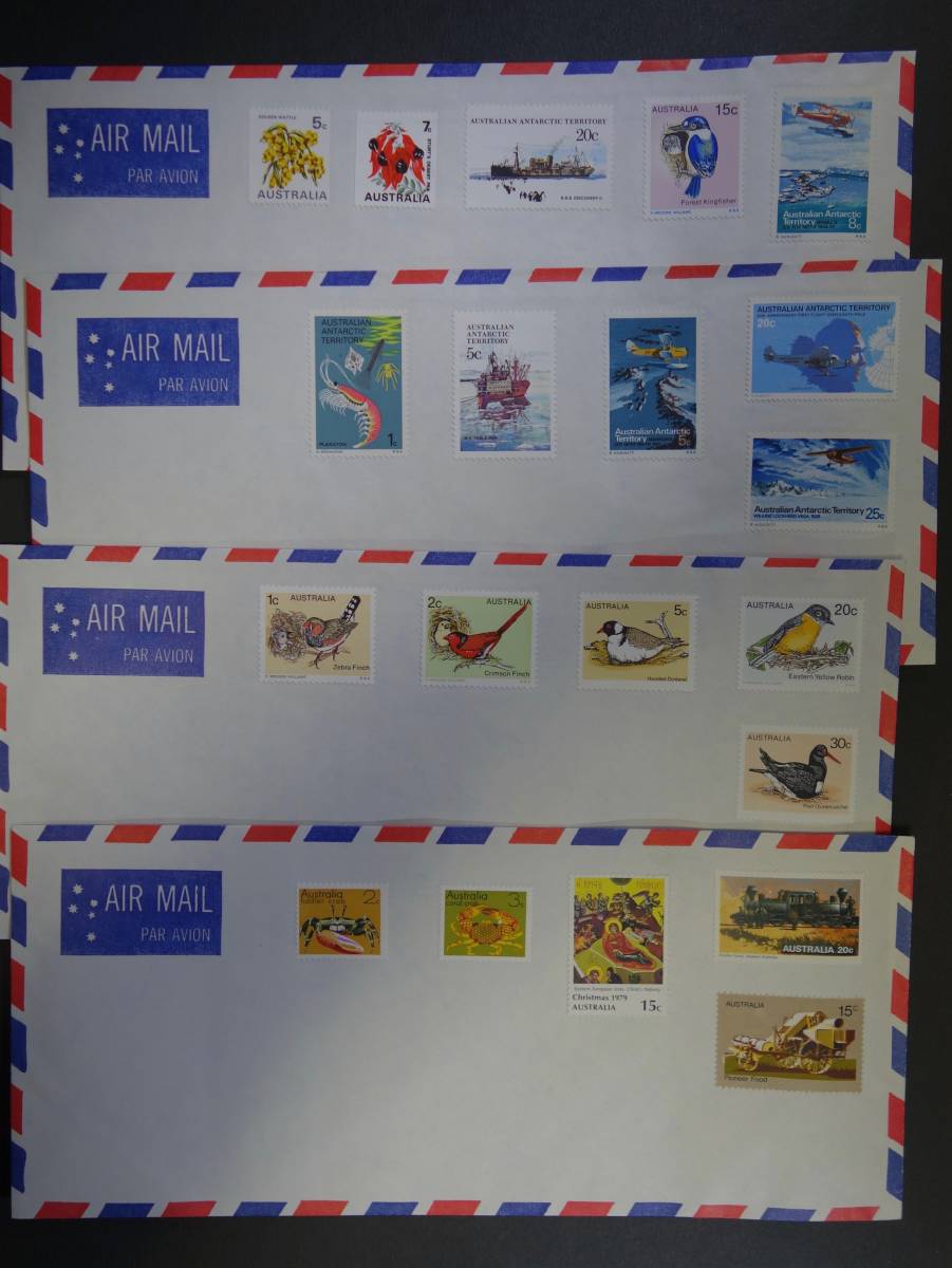 外国切手 オーストラリア 航空便封筒 各5種貼付 4枚 1979年拍卖