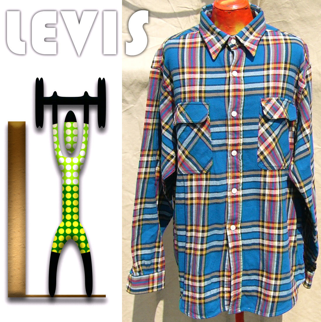 即決◆LEVIS◆明るいナショナルチェックBL◆L◆古着拍卖