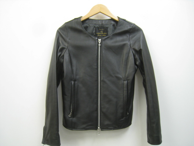 garde Robe ギャルドローブ nano universe ナノユニバース ラムレザー ノーカラー ライダース 羊革 黒 ブラック サイズ36拍卖