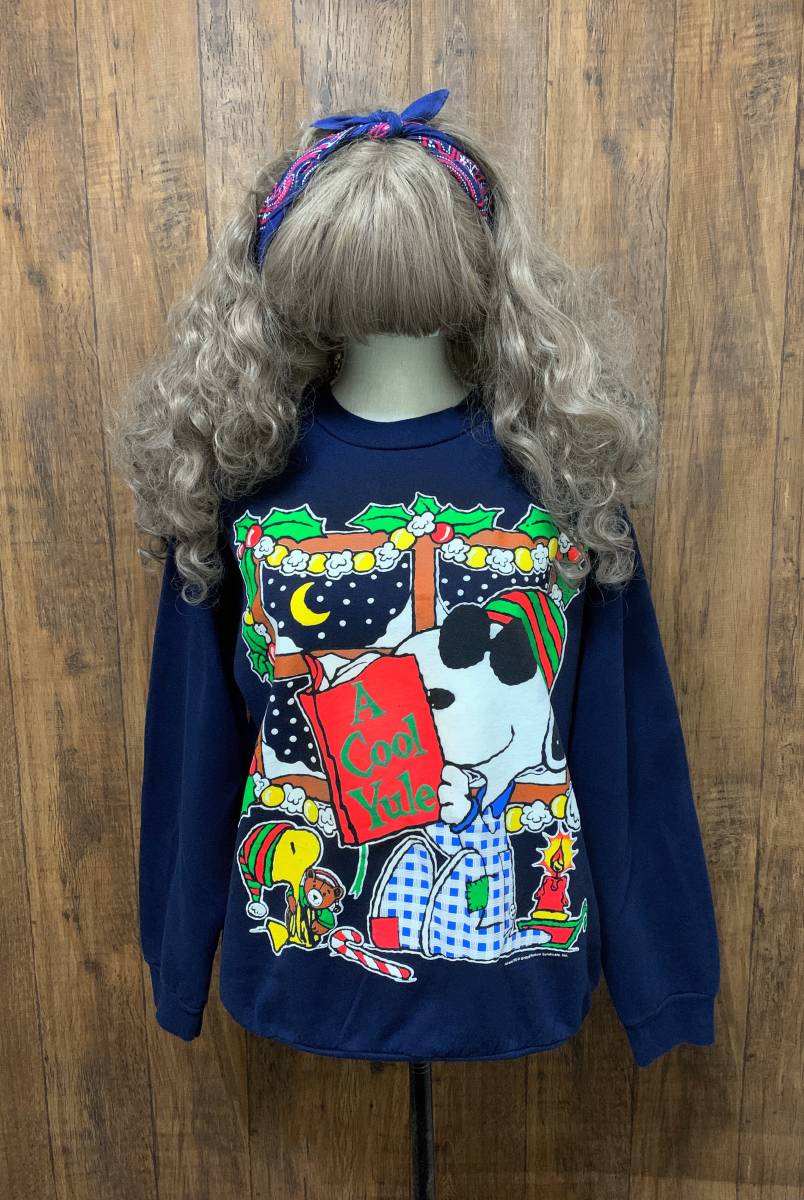 N103/スヌーピー キャラクター カナダ 古着 スウェット スエット トレーナー 紺 ネイビー ヴィンテージ used vintage /club723拍卖