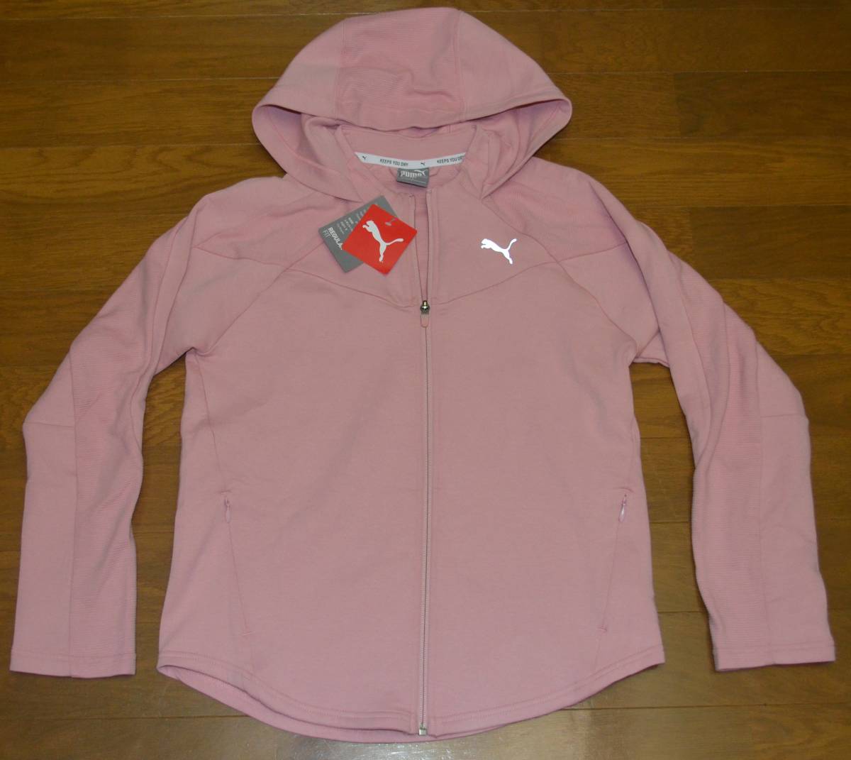 02【新品タグ付】*PUMA プーマ EVOSTRIPE フーデッドスウェットジャケット パーカ レディース ピンク 定価7700円 レターパックプラス可拍卖