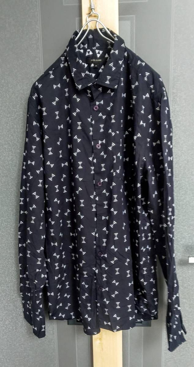 ★送料無料★ RIVER ISLAND リバーアイランド アートシャツ デザインシャツ 柄シャツ 総柄 ネイビー Medium拍卖