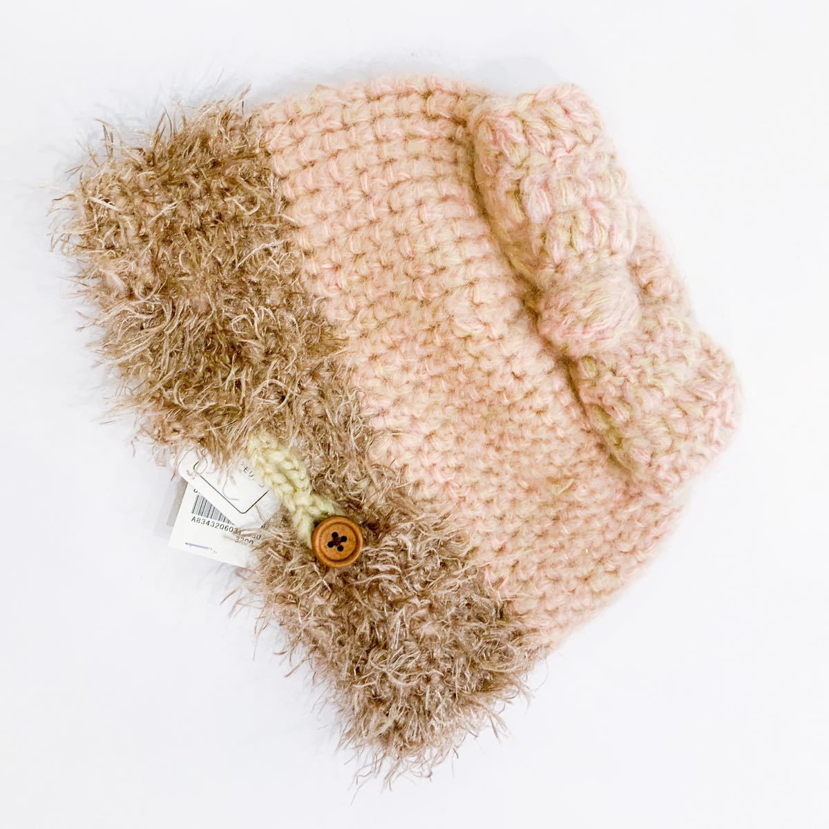 【新品未使用】カオリノモリコ ニット帽 リボン ピンク シャギーニット キッズ 52~54cm 帽子 カオリノモリ リボン拍卖