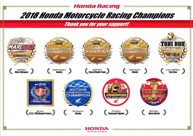 ◆HONDA/ホンダ Honda Racing 2018 Honda Motorcycle Racing Champions ステッカー A4サイズ ― 非売品 ―拍卖