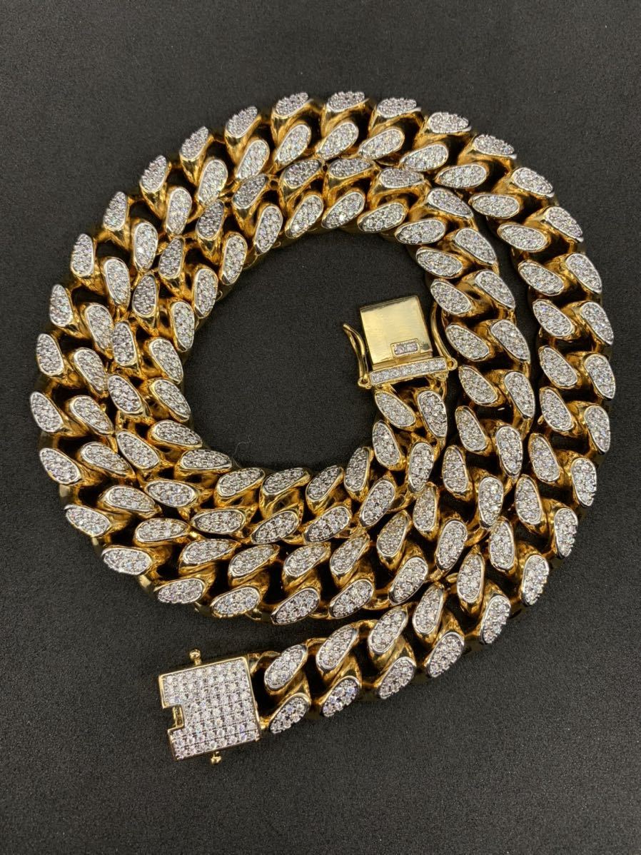 ゴールド 14㎜【ハイクオリティ】マイアミチェーン ブリンブリンネックレス拍卖