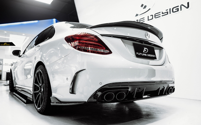 【FUTURE DESIGN】BENZ メルセデス・ベンツ C-Class W205 セダン C43 ED1仕様 リア ディフューザー マフラーカッター付 艶ありブラック拍卖