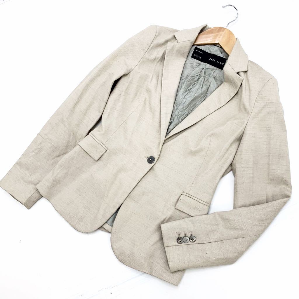 ザラ ★ ZARA 涼やか軽量◎ 麻 リネン 定番 テーラードジャケット レディース ベージュ 細身 XS ビジネス オフィス カジュアル 仕事■AK51拍卖