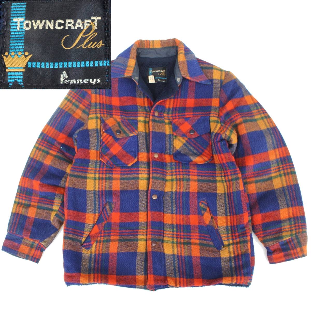 (71028)雰囲気◎60s-70s TOWNCRAFTタウンクラフト ヴィンテージ サイズSほど (ウールジャケット チェック ネル カバーオール60年代70年代)拍卖