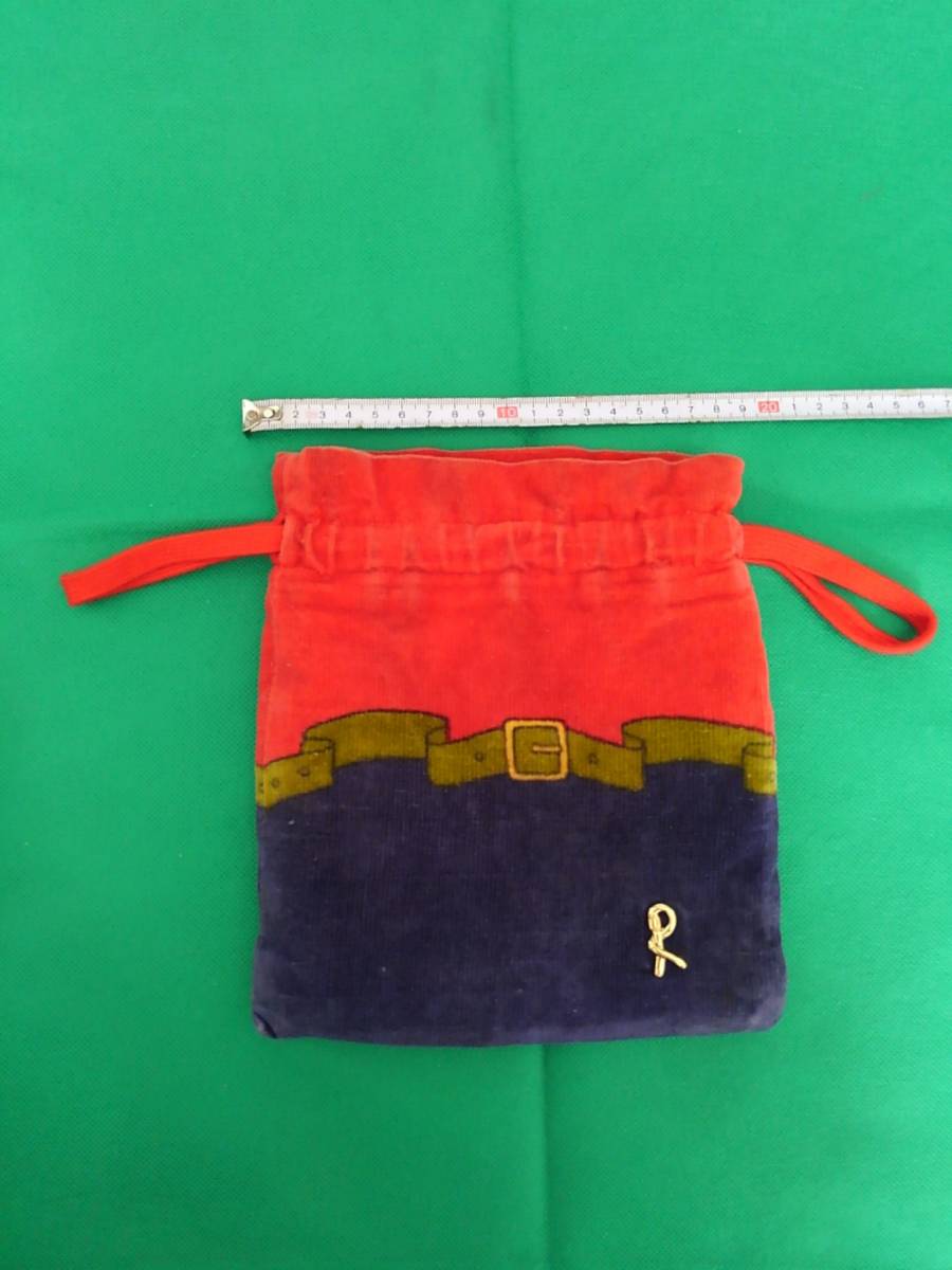 ★★Roberta ロベルタディカメリーノ ベロア×合皮素材 ミニ巾着 (赤×ネイビー)E1拍卖