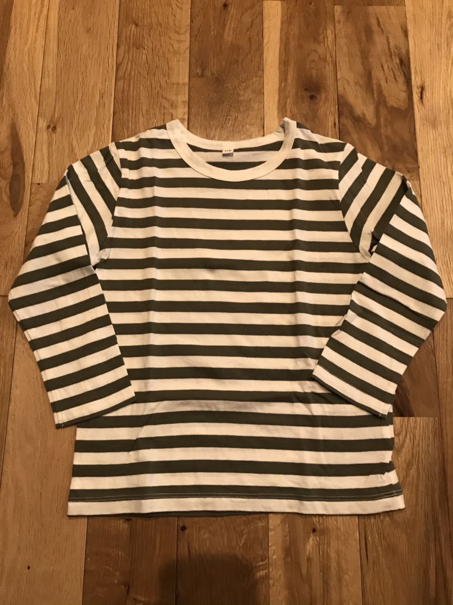 無印良品 ロンT カットソー ボーダー しましま 長袖 カーキ 110センチ キッズ拍卖
