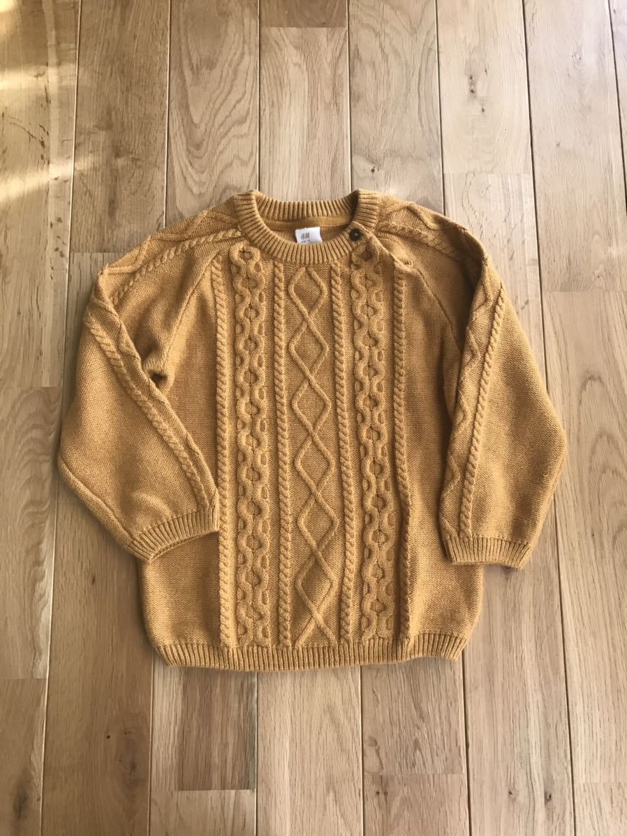 新品 H&M ケーブルニット セーター マスタード 98 100センチ 男女兼用 ニット拍卖
