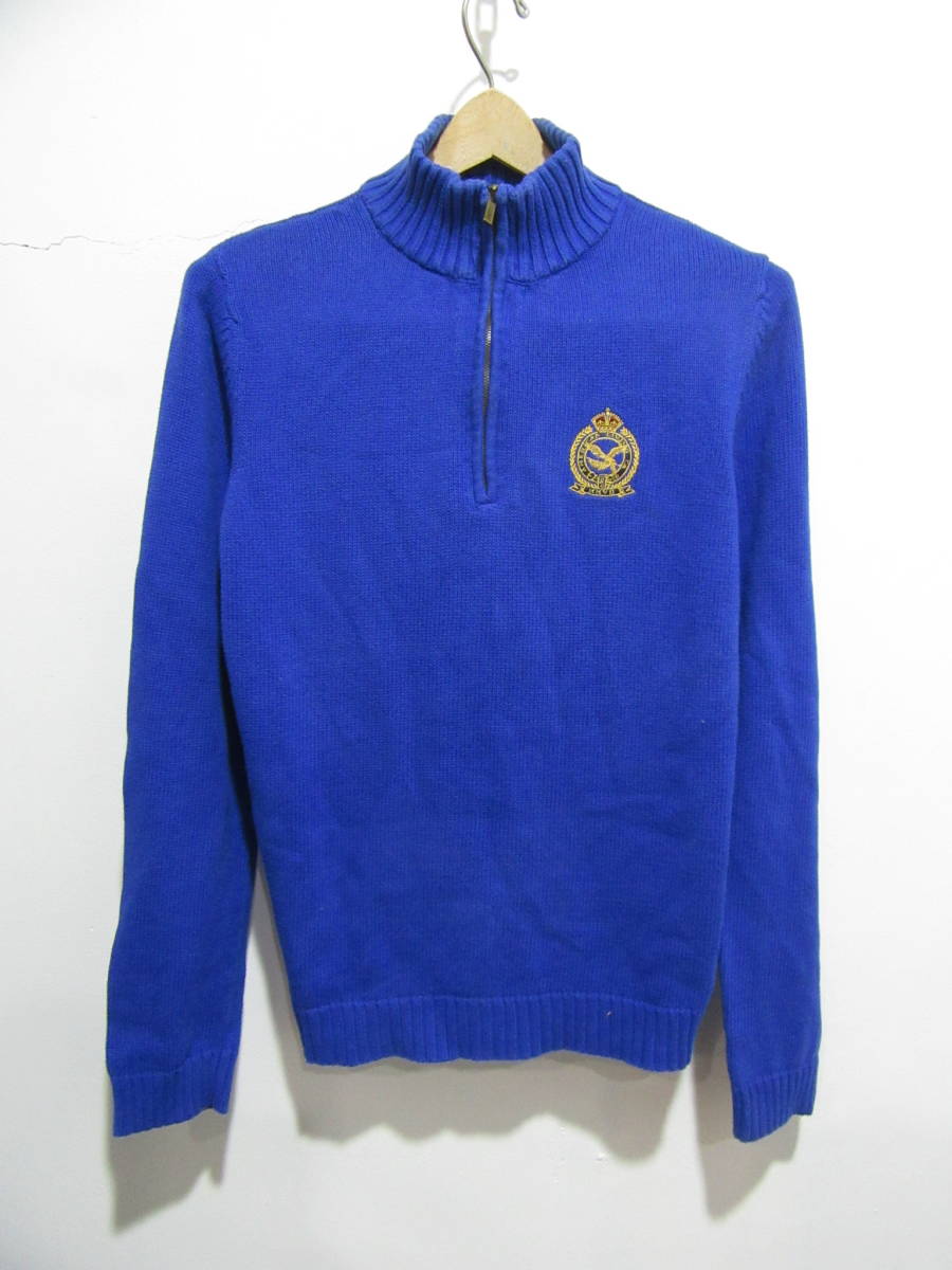 ☆送料無料☆☆AMERICAN LIVING☆アメリカンリビング☆ハーフジップコットンニット☆青☆エンブレム☆J20拍卖