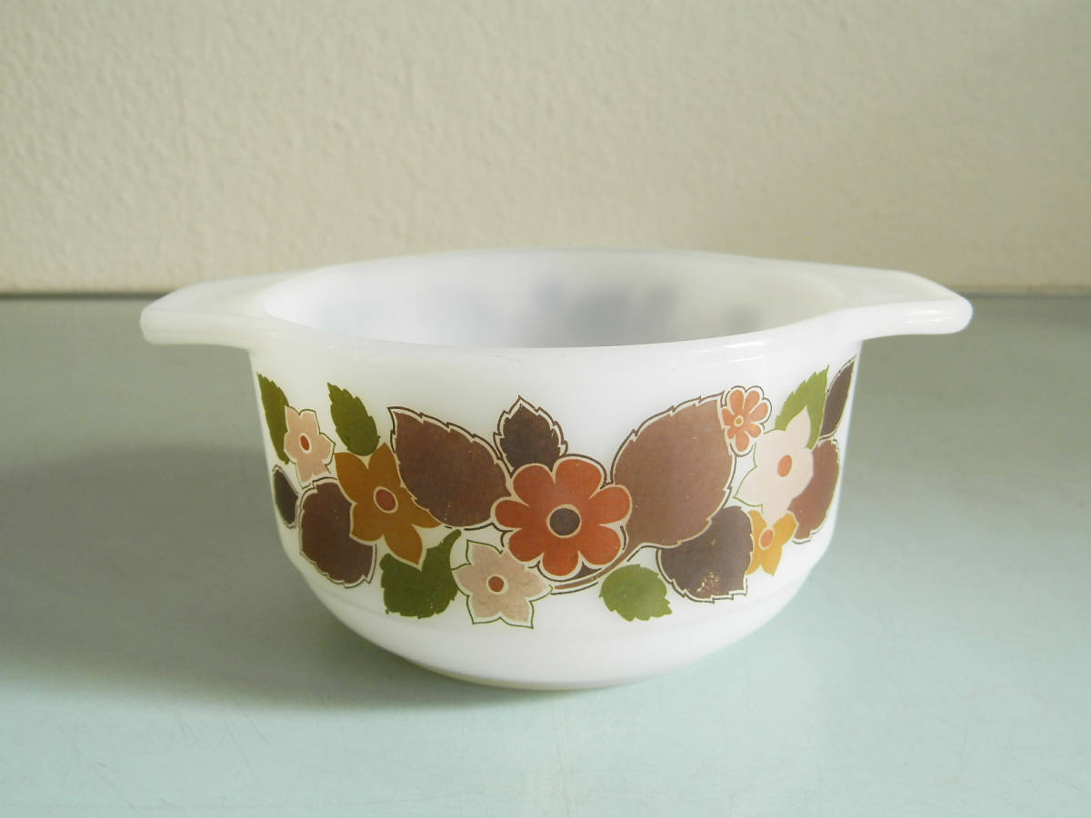 茶系花柄 ミニキャセロール JENA GLAS ドイツ製 70年代 レトロ キッチン拍卖