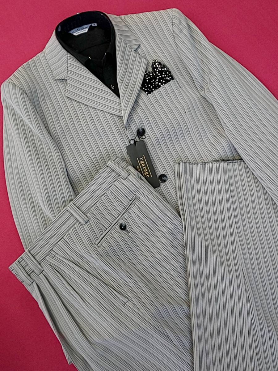 新品 SALE!! 特別価格!! 送料無料 l'garage 三ッ釦スーツ スリータック Lサイズ ゆったり パーティー 結婚式 ステージ衣装 4020-1拍卖